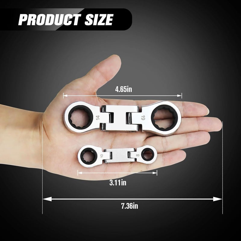 LOSCHEN 5-Piece Flex-Head Stubby Ratcheting Combination Wrench Set, Mini Wrench Set, Double Box End Flex-Head, Mini Spanner Set, Metric 8 10 12 13 14 15 16 17 18 19mm, 72-Teeth, CR-V Steel - Image 3